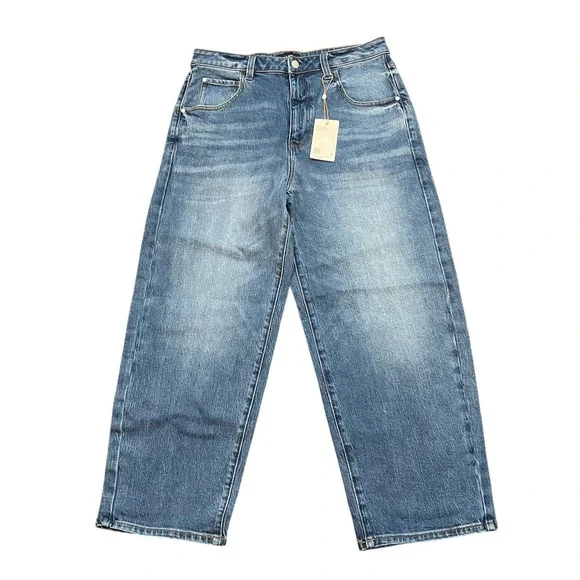 Quince Comfort Stretch Barrel Jeans Blue Organic High Rise Women's 31 32x28 - Picture 1 of 9